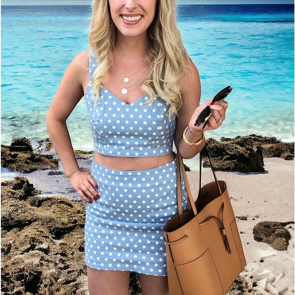 Adeline LA Dresses Adeline Los Angeles Two Piece Baby Blue Polka